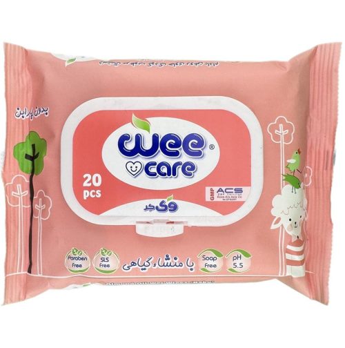 فروشگاه اینترنتی لیدیران پخش برند وی کر | خرید دستمال مرطوب کودک 20 برگی حاوی روغن بادام و جوانه گندم برند وی کر