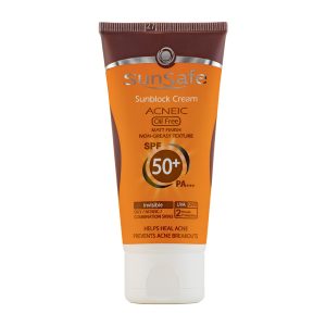 فروشگاه اینترنتی لیدیران پخش محصولات برند سان سیف | خرید و قیمت کرم ضد آفتاب بی رنگ SPF50 برند سان سیف مناسب پوست چرب و آکنه‌دار