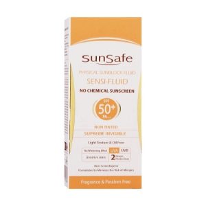 قیمت فلوئید ضد آفتاب فیزیکال SPF50 برند سان سیف مناسب پوست حساس