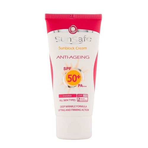 کرم ضد آفتاب و ضد چروک SPF 50 سان سیف حجم 50 میلی لیتر - بی رنگ