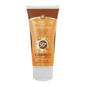 فروشگاه اینترنتی لیدیران پخش محصولات برند سان سیف | خرید و قیمت کرم ضد آفتاب SPF50 برند سان سیف مناسب پوست چرب و آکنهدار رنگ بژ طبیعی