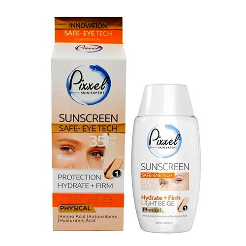 کرم ضد آفتاب دورچشم و صورت بژ روشن برند پیکسل مدل فیزیکال SPF35