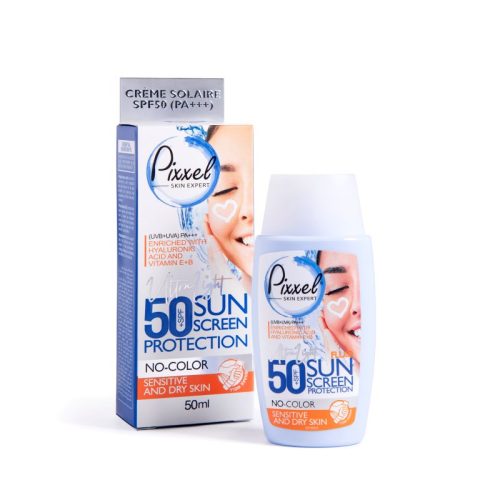 فروشگاه اینترنتی لیدیران پخش محصولات برند پیکسل | خرید و قیمت کرم ضد آفتاب بی‌رنگ SPF50 برند پیکسل مناسب پوست خشک