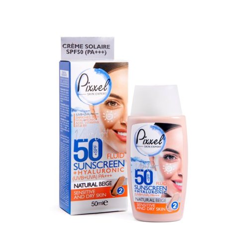 فروشگاه اینترنتی لیدیران پخش محصولات برند پیکسل | خرید و قیمت کرم ضد آفتاب SPF50 برند پیکسل رنگ بژ طبیعی مناسب پوست خشک 50 میل