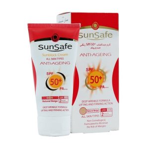 خرید کرم ضد آفتاب ضدچروک بژ طبیعی SPF50 سان سیف