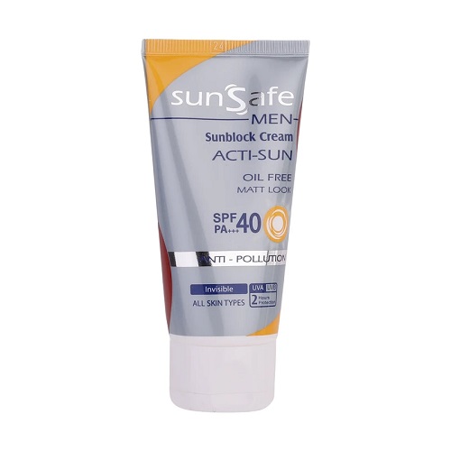 خرید کرم ضد آفتاب فاقد چربی spf40 آقایان سان سیف مناسب برای انواع پوست 50 گرم