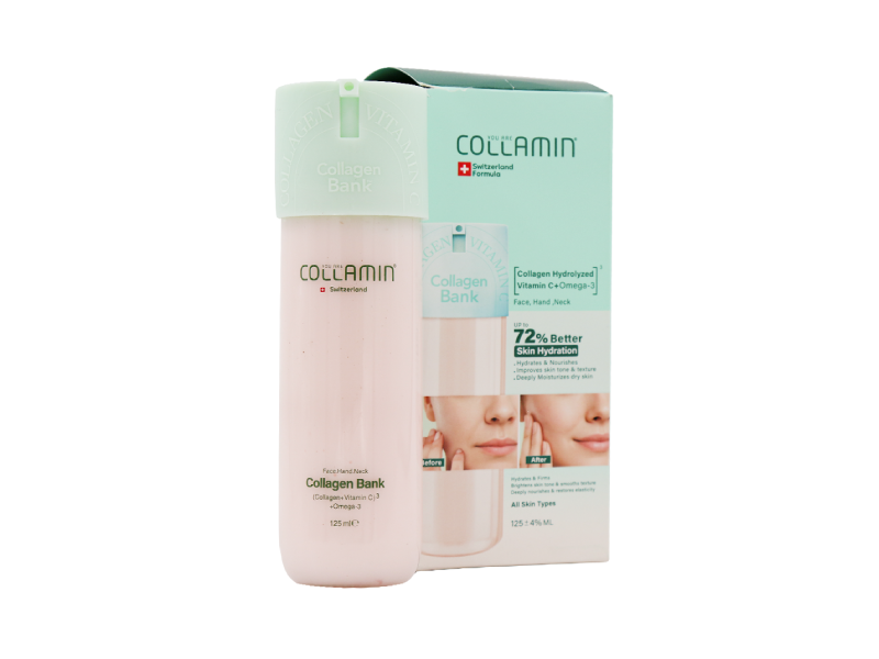 کرم مرطوب کننده صورت و گردن کلامین مدل collagen bank مناسب انواع پوست